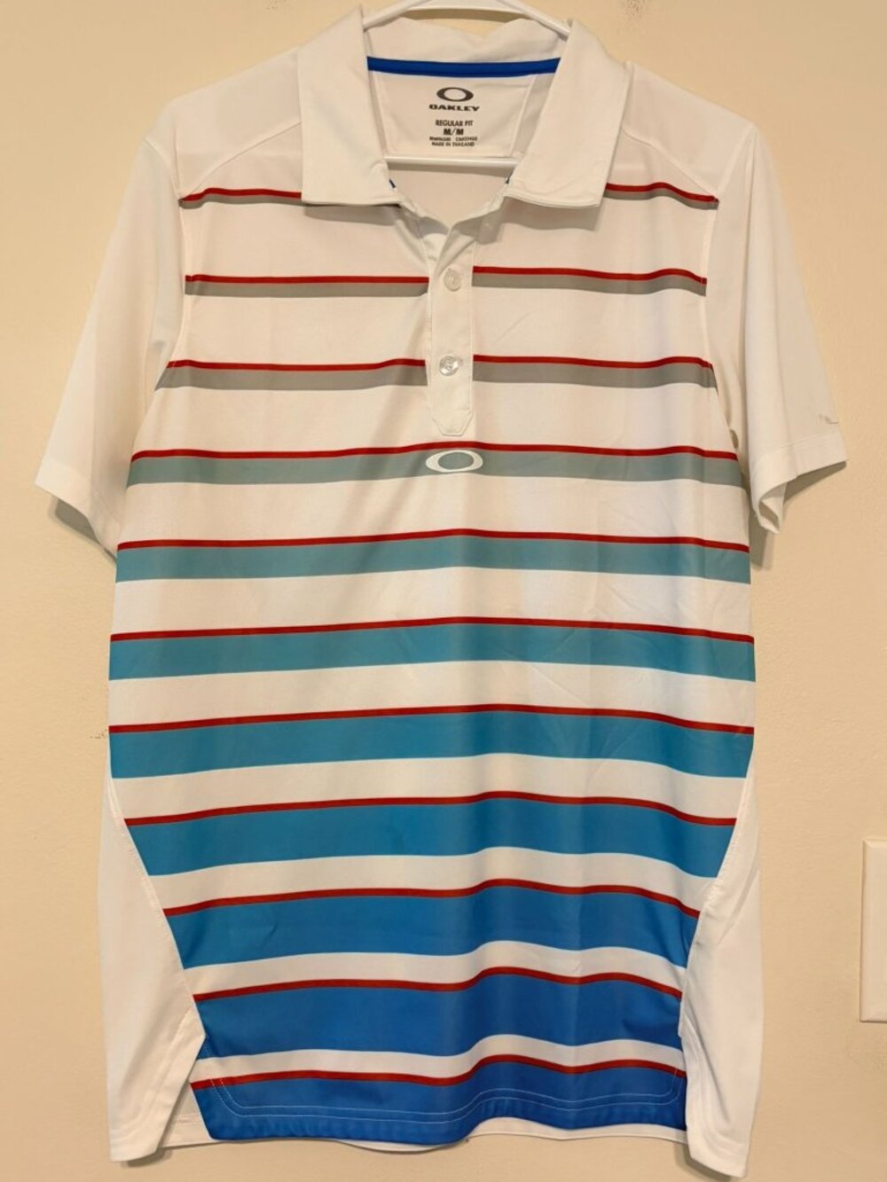 Men's Oakley Hydrolix White Multi-Color Striped Polo Shirt Size Medium